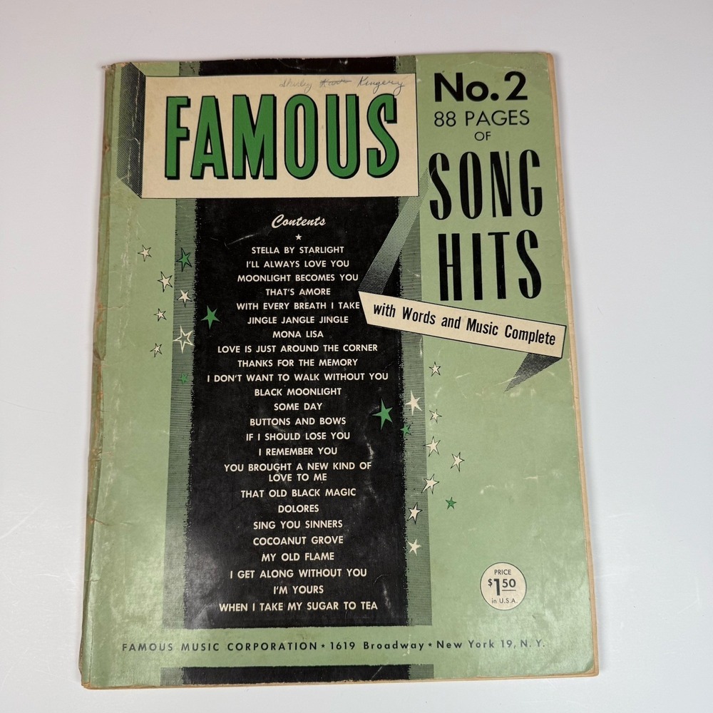Famous No 2 88 Pages Of Song Hits Vintage Piano Music Chords New York 1957